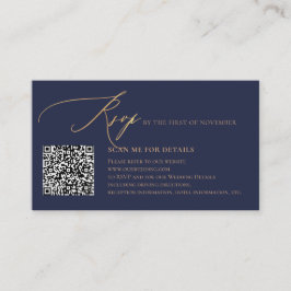 Tarjeta De Recepción ArtsApp Blue QR Code RSVP Faux Gold Caligraphy