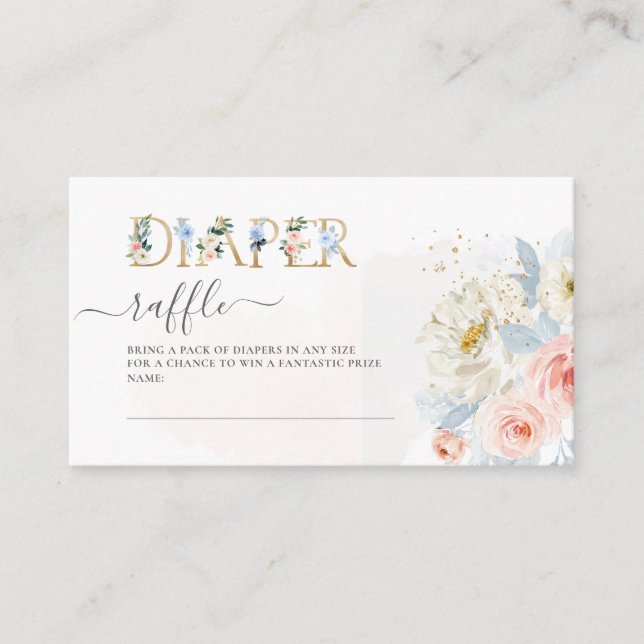 Tarjeta De Recepción ArtsApp H2 Rubor+Blue Rosas Diaper Raffle (Anverso)