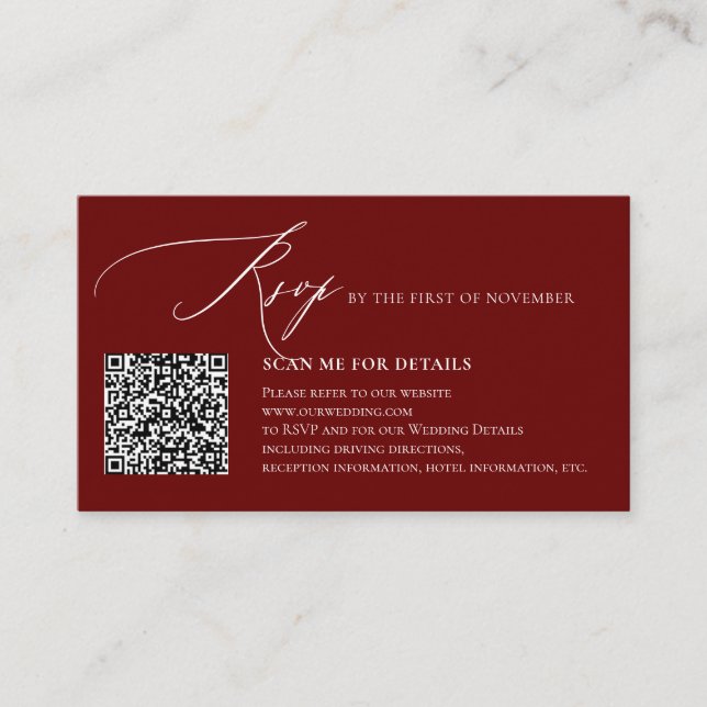 Tarjeta De Recepción ArtsApp QR Code elegante caligrafía de lujo RSVP (Anverso)