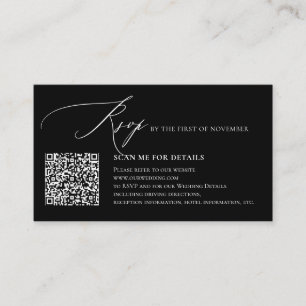 Tarjeta De Recepción ArtsApp QR RSVP, Caligrafía de lujo en B&W elegant