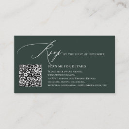 Tarjeta De Recepción ArtsApp QR RSVP, Caligrafía elegante en verde bosq