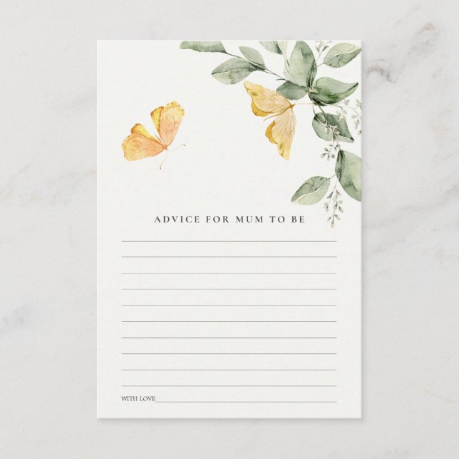 Tarjeta De Recepción Asesoramiento Cute Foliage Butterfly Para Mamá Bab (Anverso)