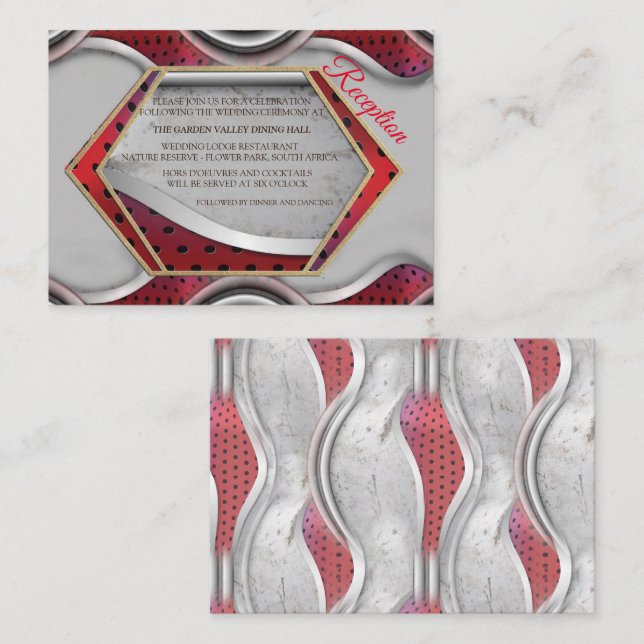 Tarjeta De Recepción Aspecto moderno y audaz de textura gris 3D metálic (Anverso / Reverso)