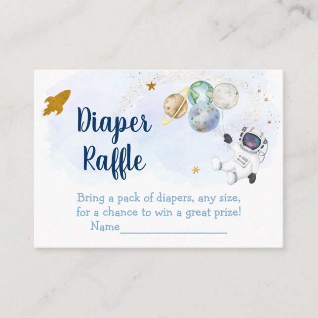 Tarjeta De Recepción Astronauta Blue Gold Space Baby Diaper Raffle (Anverso)