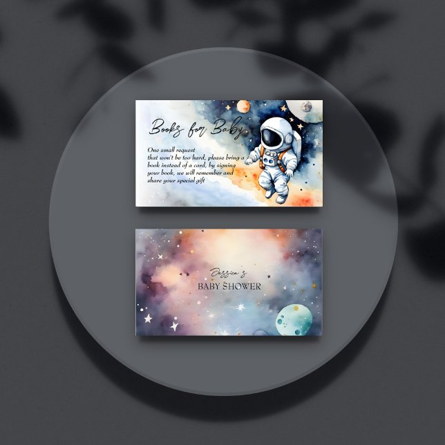 Tarjeta De Recepción Astronauta del espacio exterior, libros de baby du (Outer space astronaut baby shower books for baby enclosure card watercolor galaxy baby astronaut)