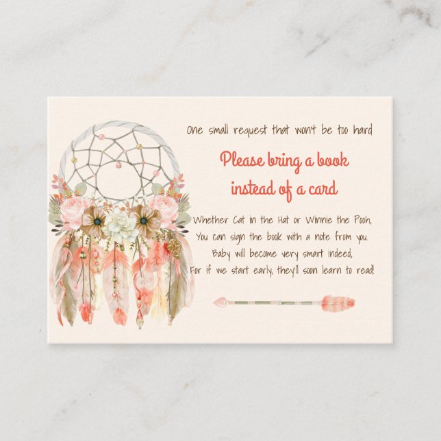 Tarjeta De Recepción Atrapa Sueños Boho Libro Solicitud Cumpleaños Bebé (Anverso)
