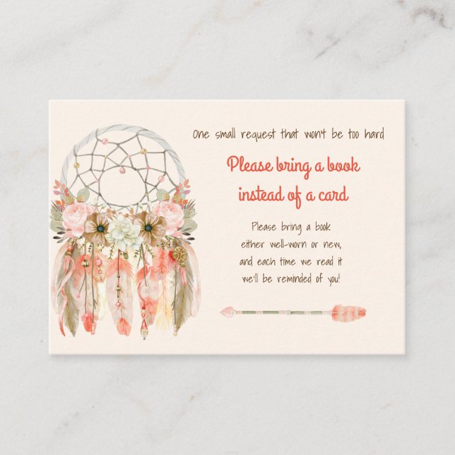 Tarjeta De Recepción Atrapa Sueños Boho Solicitud de Libro para Baby Sh (Anverso)