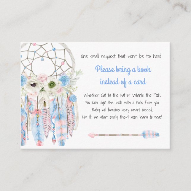Tarjeta De Recepción Atrapa Sueños Boho Solicitud de Libro para Baby Sh (Anverso)