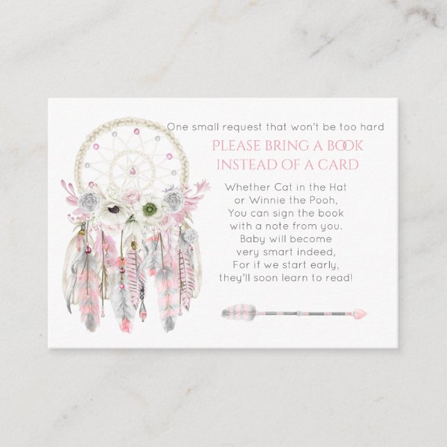 Tarjeta De Recepción Atrapasueños Rosa Gris Marfil Solicitud de Libro d (Anverso)