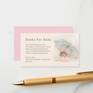 Tarjeta De Recepción Aura Paraguas Botas Florales Rosadas Libros Para B