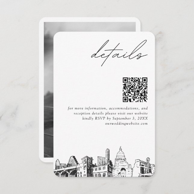 Tarjeta De Recepción Austin Boda Detalles del código QR Pequeño (Anverso / Reverso)