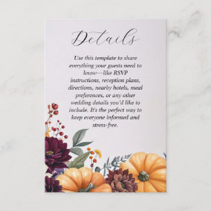 Tarjeta De Recepción Autumance Elegance Boda Enclosure Card