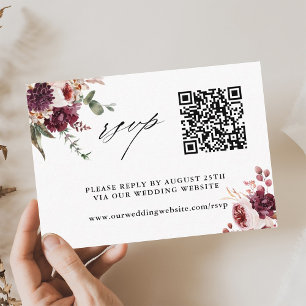 Tarjeta De Recepción Autumance Romance Floral Boda QR Código RSVP