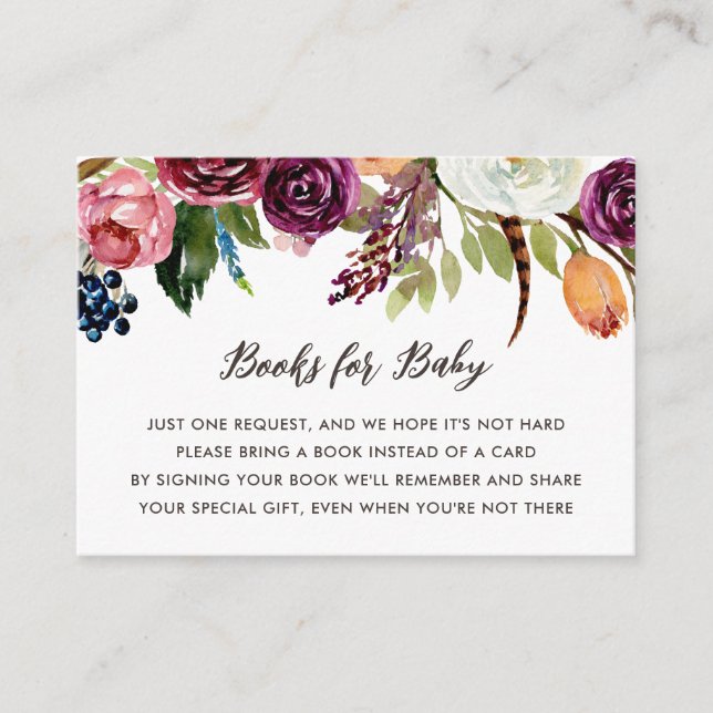 Tarjeta De Recepción Autumn Boho Blooms Baby Shower Book Request (Anverso)