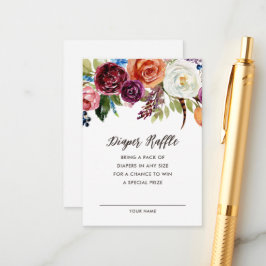 Tarjeta De Recepción Autumn Boho Blooms Baby Shower Diaper Raffle Card