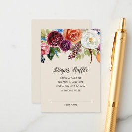 Tarjeta De Recepción Autumn Boho Blooms Baby Shower Diaper Raffle Card