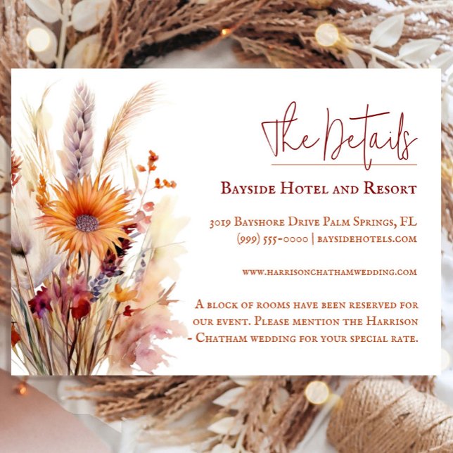 Tarjeta De Recepción Autumn Boho Floral Boda | Blanco (Autumn Boho Floral White Wedding Enclosure Card)