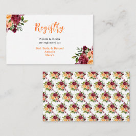 Tarjeta De Recepción Autumn Burgundy and Orange Floral Wedding Registry