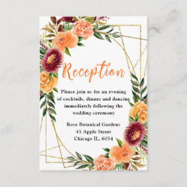 Tarjeta De Recepción Autumn Burgundy and Orange Flowers