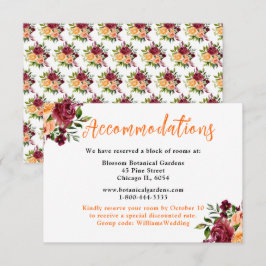 Tarjeta De Recepción Autumn Burgundy and Orange Wedding Accommodations