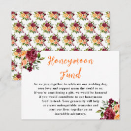 Tarjeta De Recepción Autumn Burgundy and Orange Wedding Honeymoon Fund