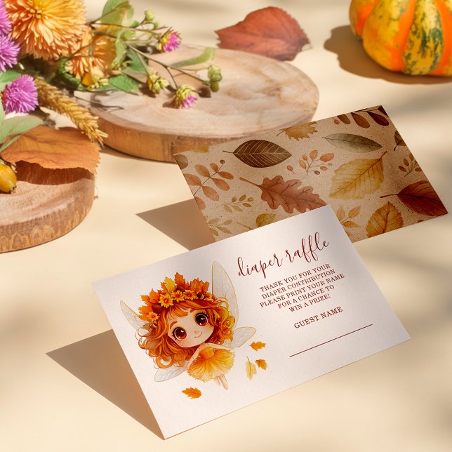 Tarjeta De Recepción Autumn Fairy Woodland Diaper Raffle (Step into an enchanting autumn forest where fairies flutter, and woodland creatures play. )