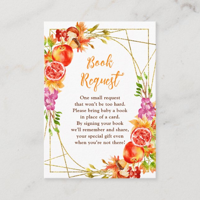 Tarjeta De Recepción Autumn Fall Harvest Baby Shower Book Request (Anverso)