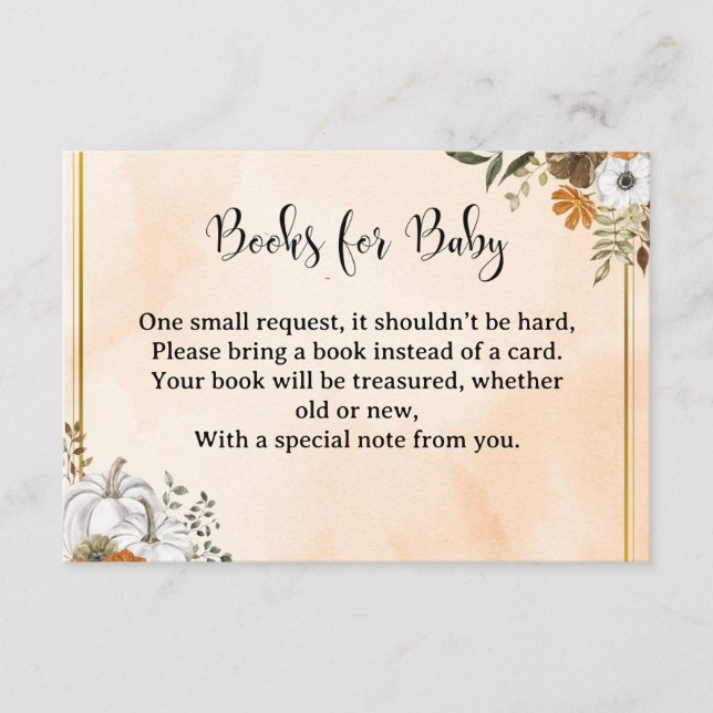 Tarjeta De Recepción Autumn Floral “Books for Baby” Card – Peach (Anverso)