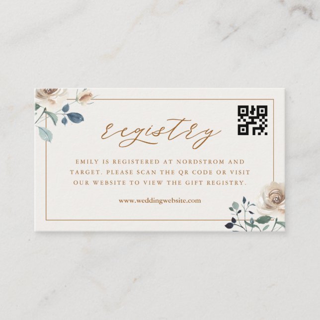 Tarjeta De Recepción Autumn Floral Bridal Shower QR Code Gift Registry (Anverso)