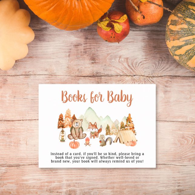 Tarjeta De Recepción Autumn Woodland Animals Books Para Baby Shower (Subido por el creador)