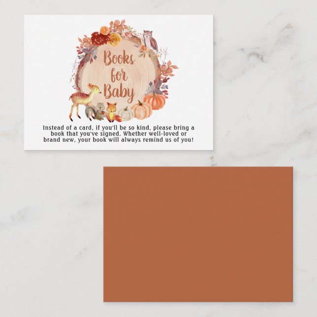 Tarjeta De Recepción Autumn Woodland Animals Books Para Baby Shower (Anverso / Reverso)