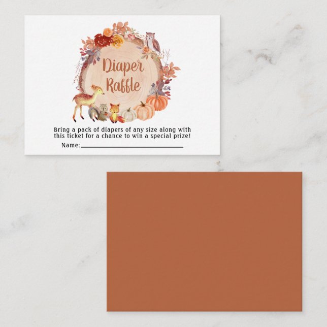 Tarjeta De Recepción Autumn Woodland Animals Diaper Raffle Baby Shower (Anverso / Reverso)