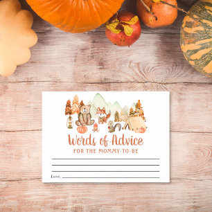 Tarjeta De Recepción Autumn Woodland Animals Words Advice Baby Shower
