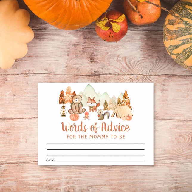 Tarjeta De Recepción Autumn Woodland Animals Words Advice Baby Shower (Subido por el creador)