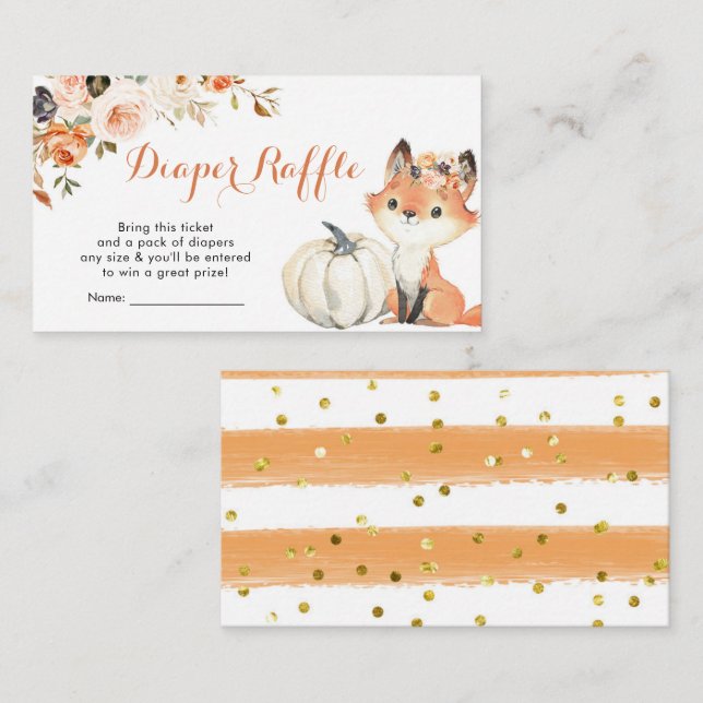 Tarjeta De Recepción Autumn Woodland Chica Baby Shower Diaper Raffle (Anverso / Reverso)