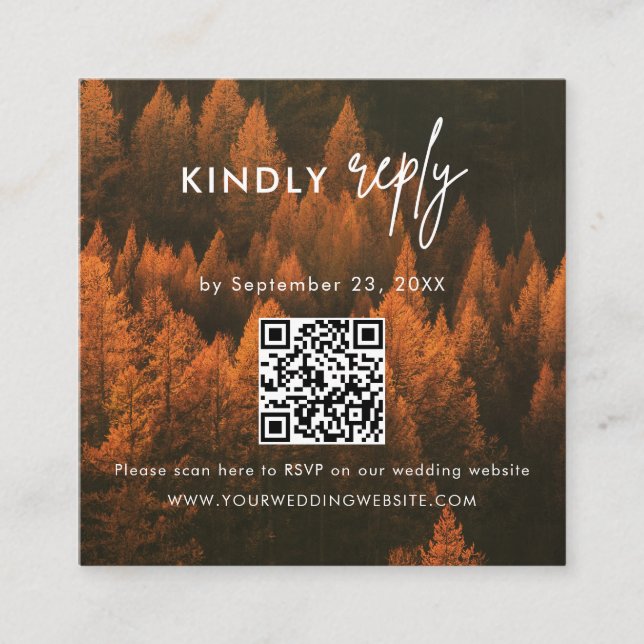 Tarjeta De Recepción Autumn Woods Minimalist Wedding RSVP Card (Anverso)
