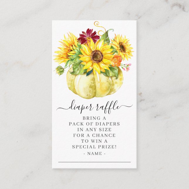 Tarjeta De Recepción Autumt Sunflower Pumpkin Baby Shower Diaper Raffle (Anverso)