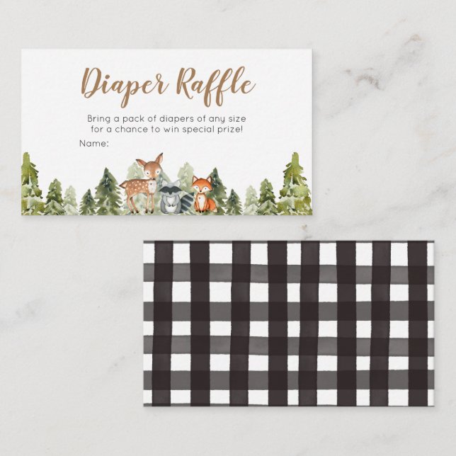 Tarjeta De Recepción Aventura animal de ciervo Baby Shower Diaper Raffl (Anverso / Reverso)