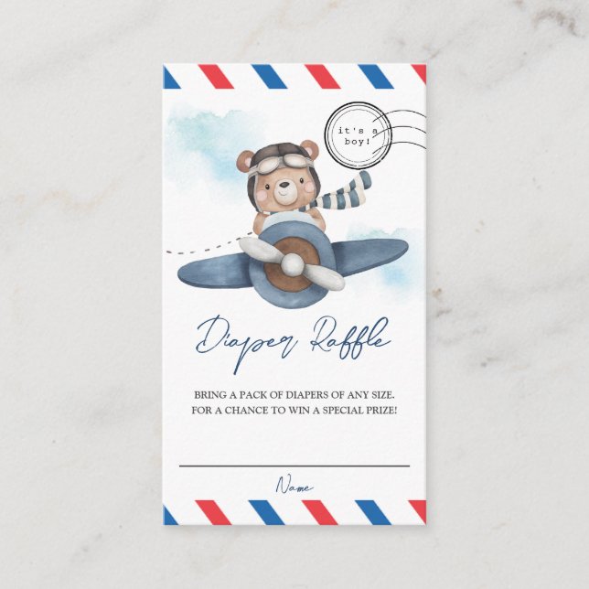 Tarjeta De Recepción Aventura con avión de oso lindo comienza raffle de (Anverso)