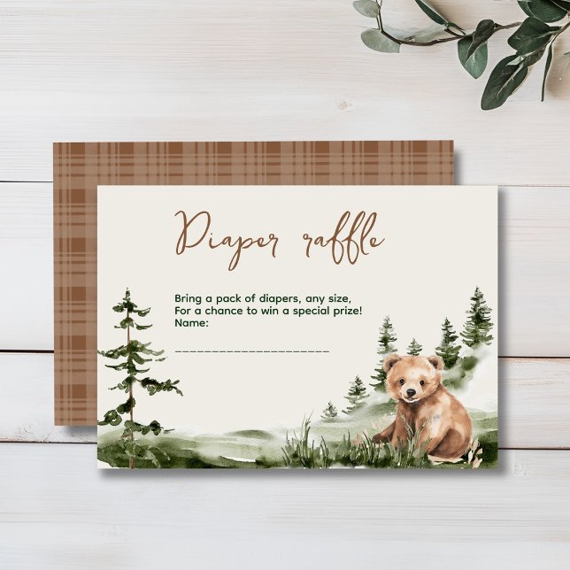 Tarjeta De Recepción Aventura espera el bosque lindo oso bebé ducha (Cute watercolor forest bear baby shower, woodland theme, sage green, earthy colors, neutral )