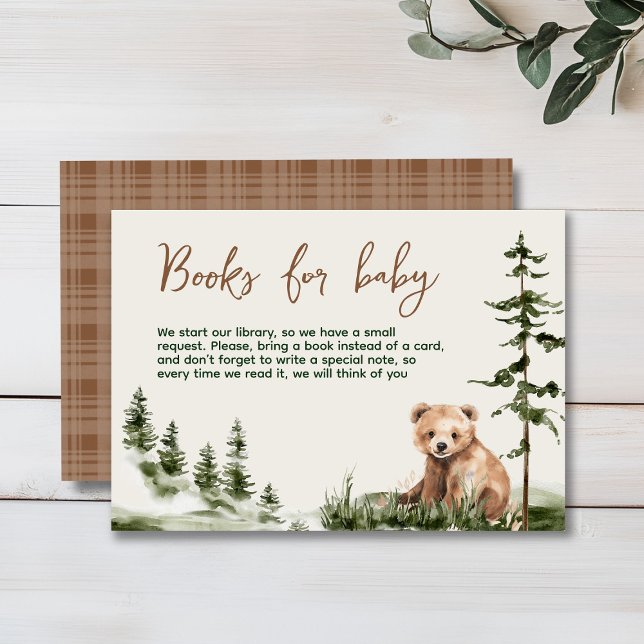Tarjeta De Recepción Aventura espera el bosque lindo oso bebé ducha (Cute watercolor forest bear baby shower, woodland theme, sage green, earthy colors, neutral )