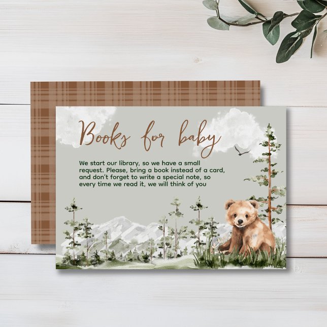 Tarjeta De Recepción Aventura espera el bosque lindo oso bebé ducha (Cute watercolor forest bear baby shower, woodland theme, sage green, earthy colors, neutral )