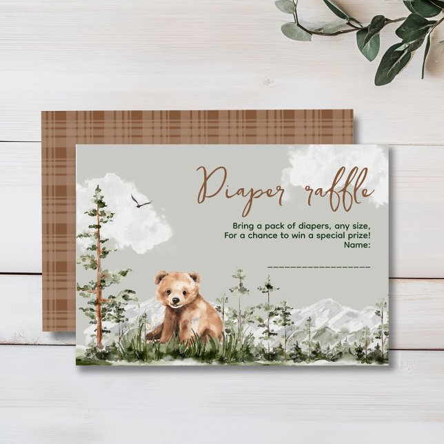 Tarjeta De Recepción Aventura espera el bosque lindo oso bebé ducha (Cute watercolor forest bear baby shower, woodland theme, sage green, earthy colors, neutral )