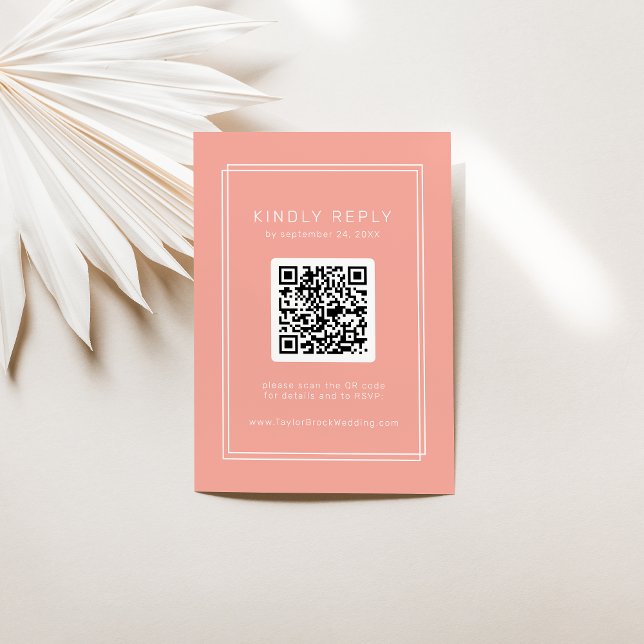 Tarjeta De Recepción AVERY Boda RSVP de código QR para Rubor Peach míni (AVERY Minimal Blush Peach QR Code RSVP Wedding Enclosure Card)