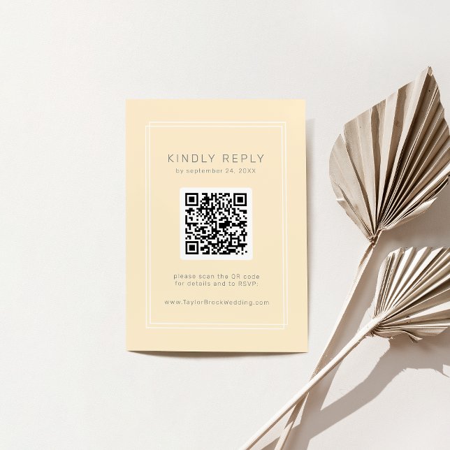Tarjeta De Recepción AVERY Simple Neutral Amarillo Código QR Boda RSVP (AVERY Simple Neutral Yellow QR Code RSVP Wedding Enclosure Card)