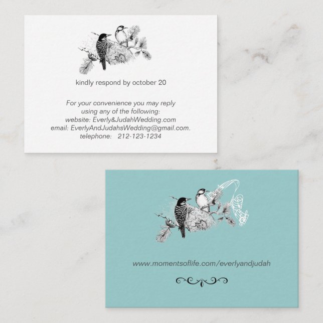 Tarjeta De Recepción Aves de amor de época RSVP Carpinteros Rústicos (Anverso / Reverso)
