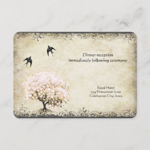 Tarjeta De Recepción Aves de amor de la cosecha del árbol rosa de la ho