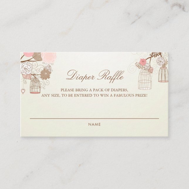 Tarjeta De Recepción Aves de época y flores rosadas Raffle (Anverso)