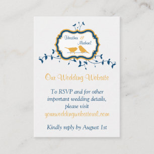 Tarjeta De Recepción Aves deja sitio web Boda de marina amarilla insert