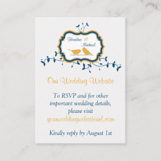 Tarjeta De Recepción Aves deja sitio web Boda de marina amarilla insert